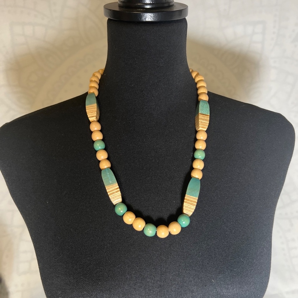 Vintage Wood Bead Chunky Necklace 24"